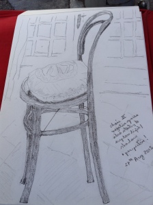 Drawing of a chair - edges, spaces, and preliminary attempt at relationships, light and shadow!